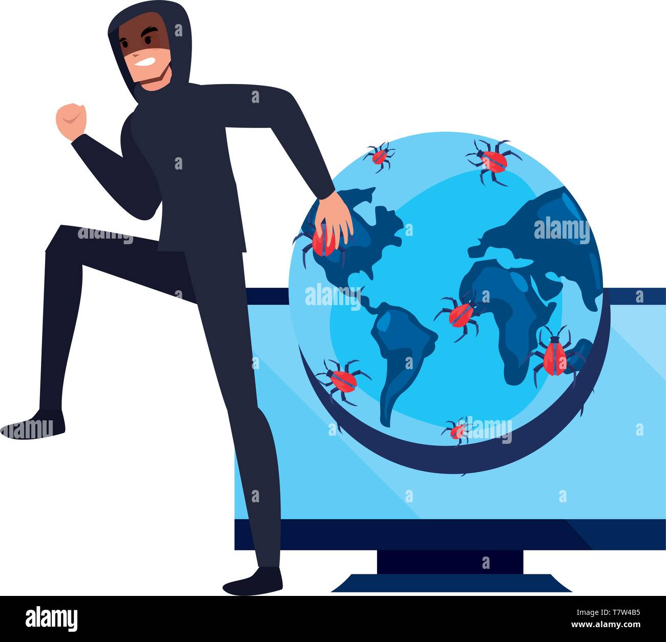 hacker computer world virus message cybersecurity data protection vector illustration Stock Vector