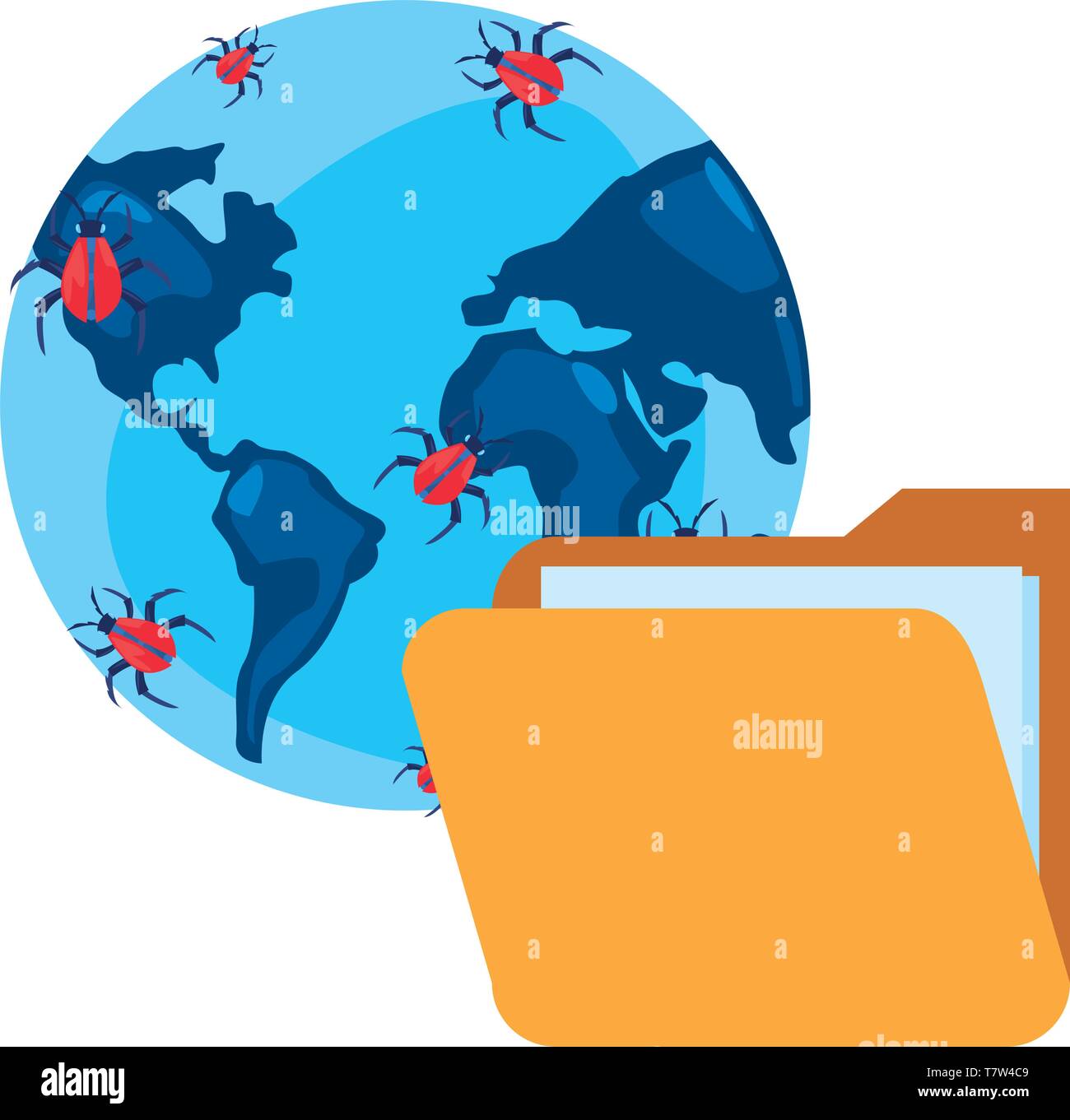 world virus folder cybersecurity data protection vector illustration ...