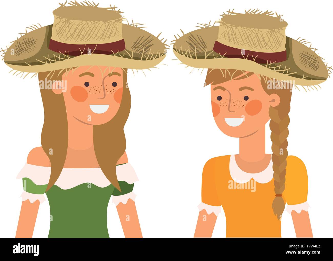farmers women talking with straw hat Stock Vector Image & Art - Alamy