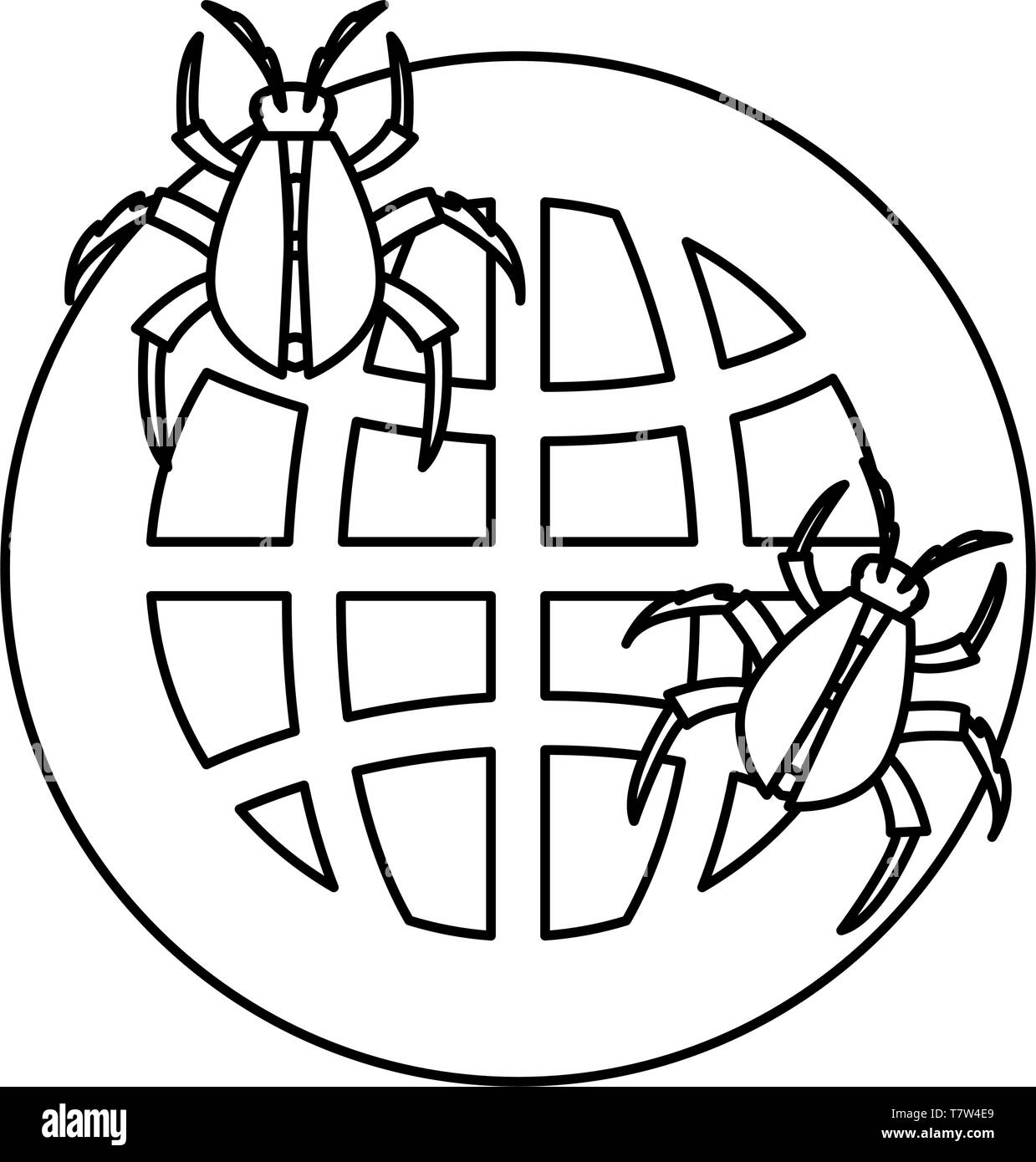 world virus cybersecurity data protection vector illustration outline ...