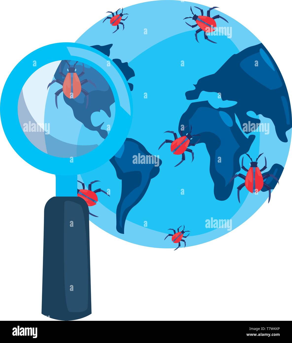 world virus magnifier cybersecurity data protection vector illustration ...