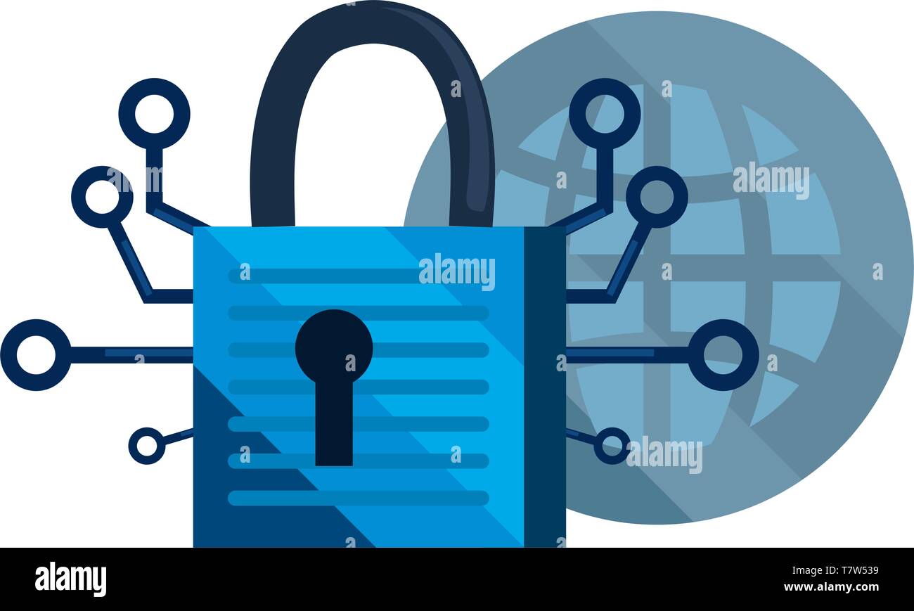 world connection padlock cybersecurity data protection vector ...