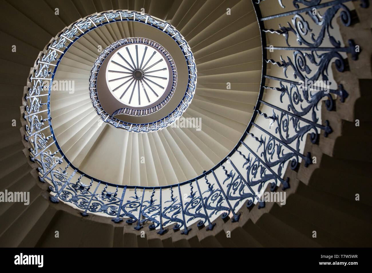 London, UK - April 19th 2019: A view of the stunning Tulip Stairs at Queens House in Greenwich, London. The iron structure was the first geometric sel Stock Photo