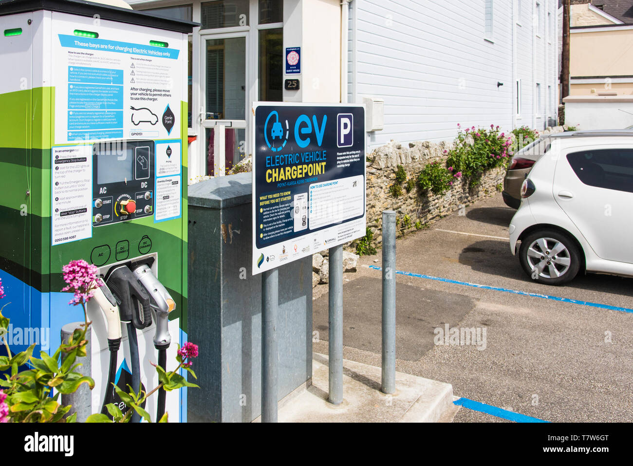 A charging point for electric cars in a car park in Newquay in Cornwall