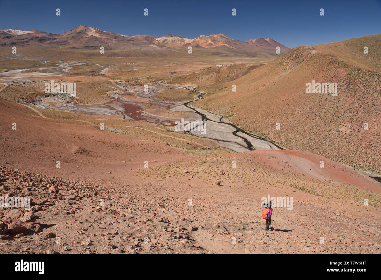 Descending to the Rio Blanco near El Tatio Geyser, San Pedro de Atacama, Chile Stock Photo