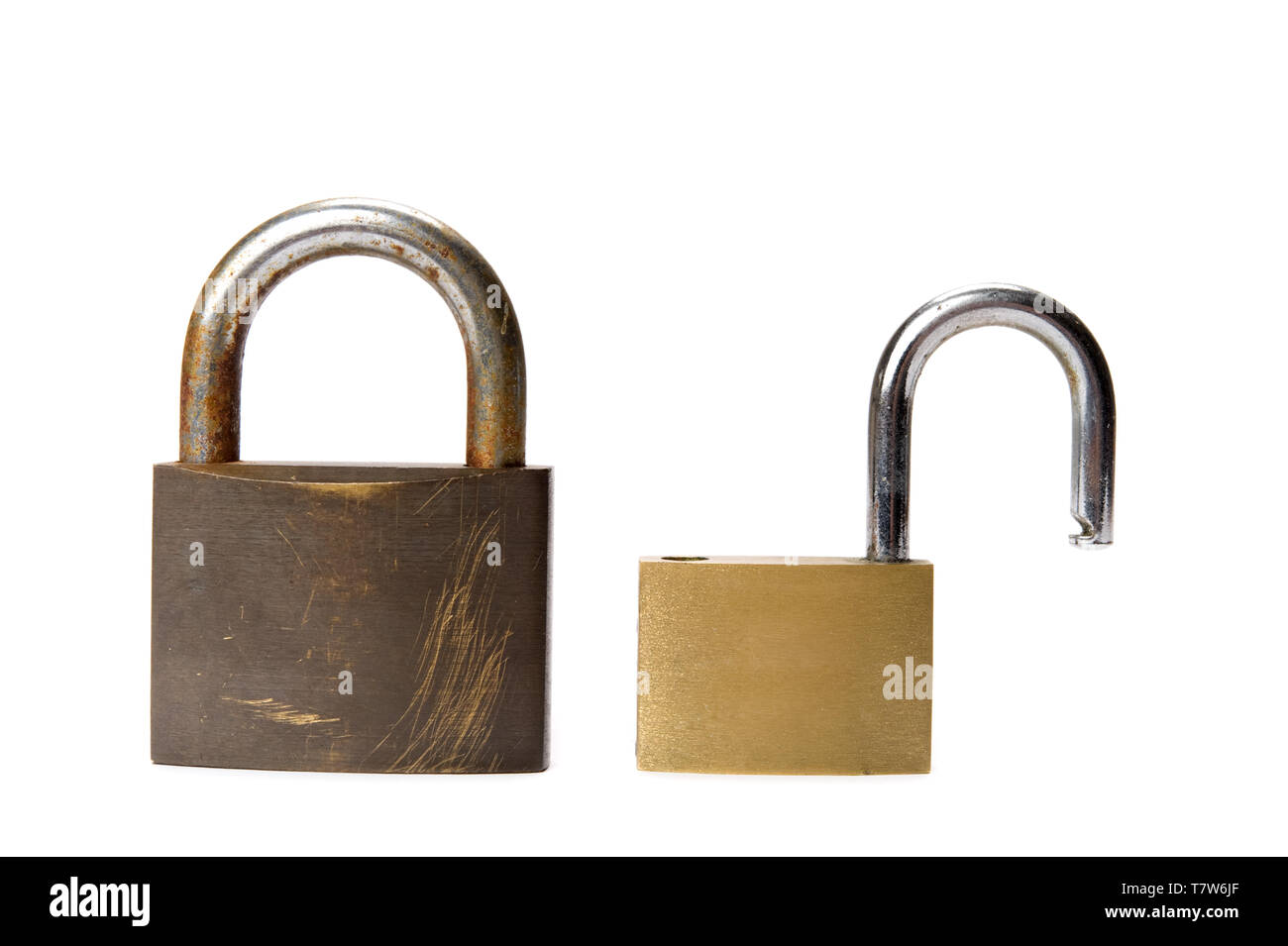 Open and closed padlock isolated on white background Stock Photo - Alamy