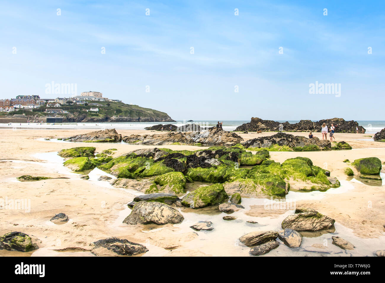 Towan Beach at low tide in Newquay in Cornwall Stock Photo Alamy