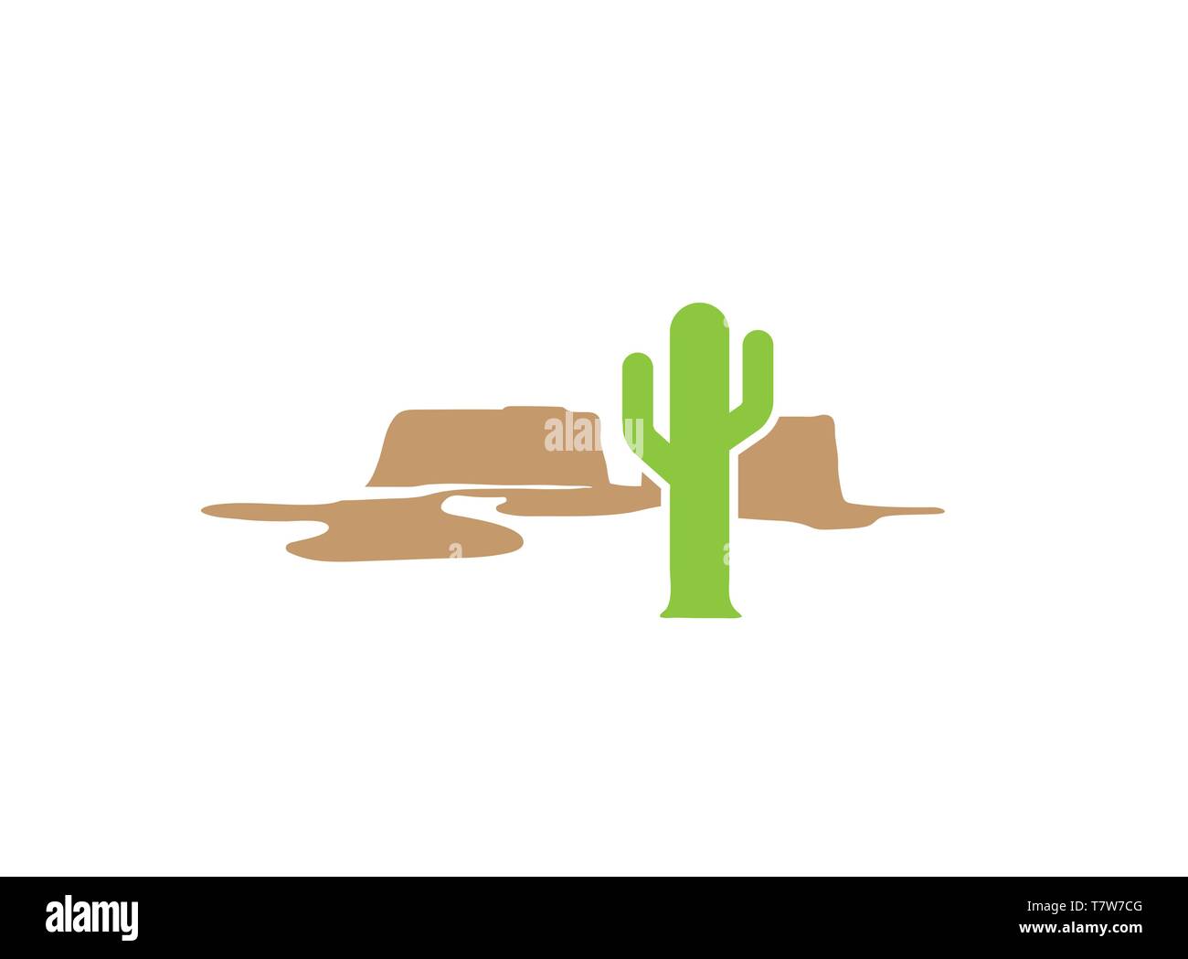 Cactus in desert and mountain logo design vector Stock Vector