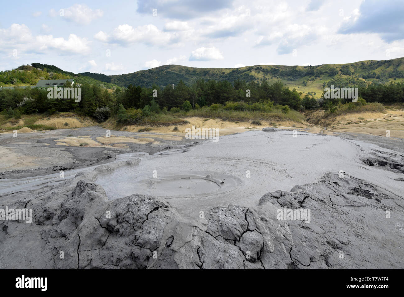 Erupting Mud Volcanoes (Vulcanii Noroiosi) in Berca. Buzau, Romania. Stock Photo
