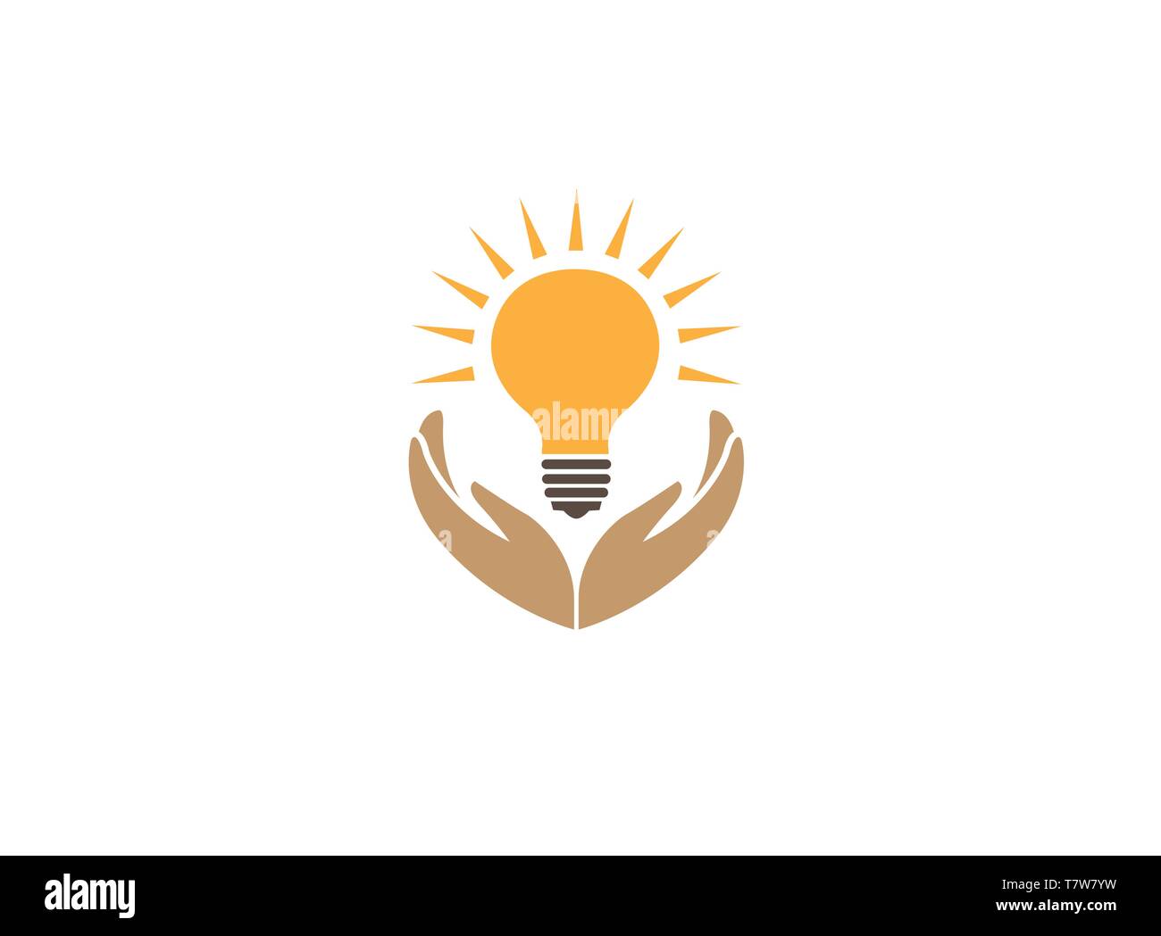 hands holding a lamp with beam to save energy for logo design illustration Stock Vector