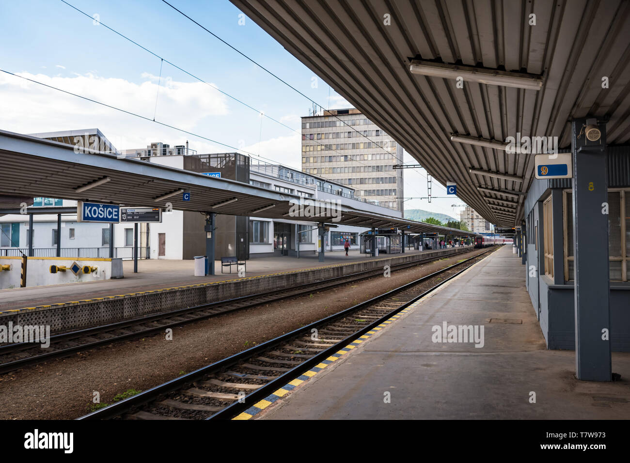Rails and platforms of Main railway station in Kosice (Slovakia) Stock Photo