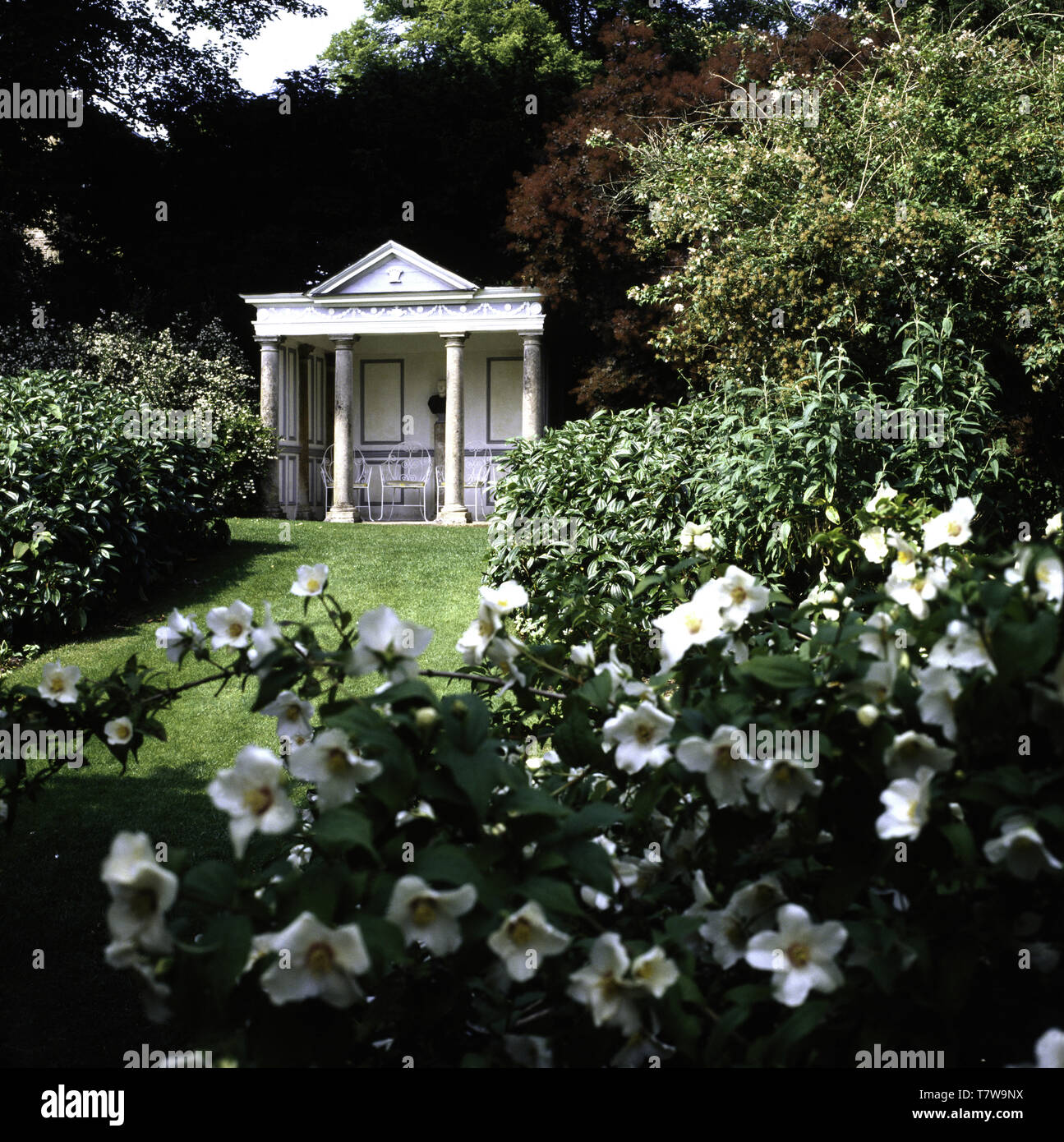 White ornate garden summerhouse Stock Photo