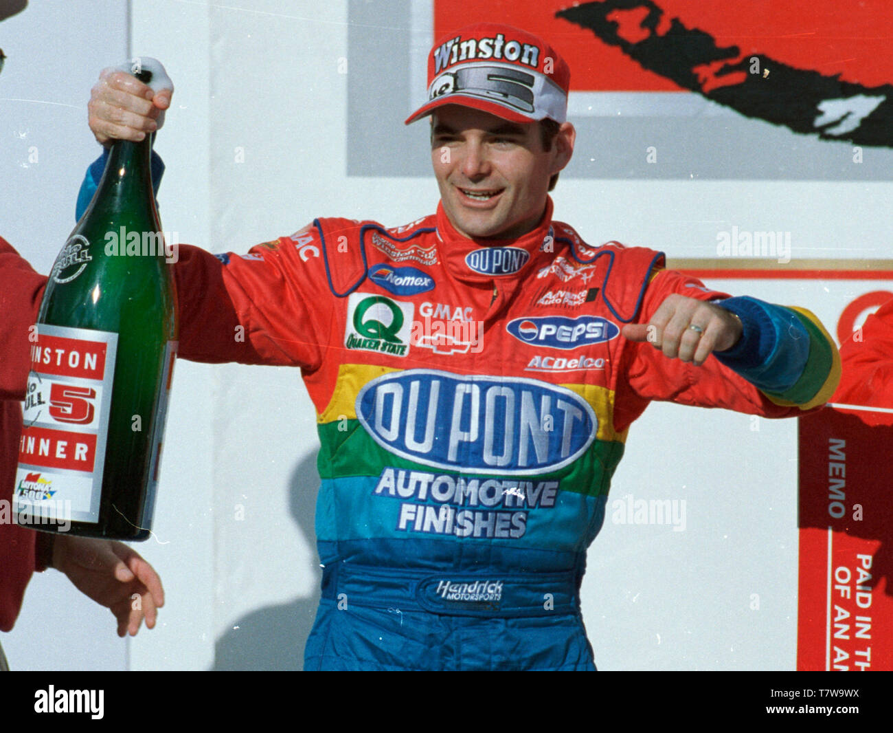 Jeff Gordon celebrates winning the 1998 NASCAR Daytona 500 at Daytona International Speedway Stock Photo