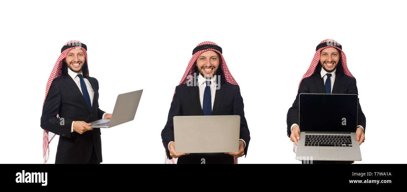 Arab businessman with computer on white Stock Photo