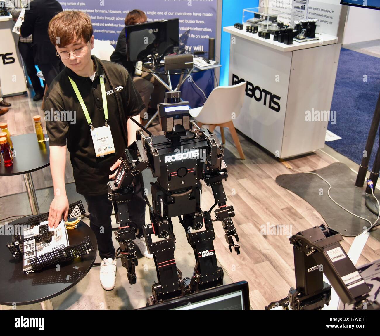 Thormang3 robot from Robotis, a full size open platform humanoid, build to order, on display at CES, Las Vegas, USA Stock Photo