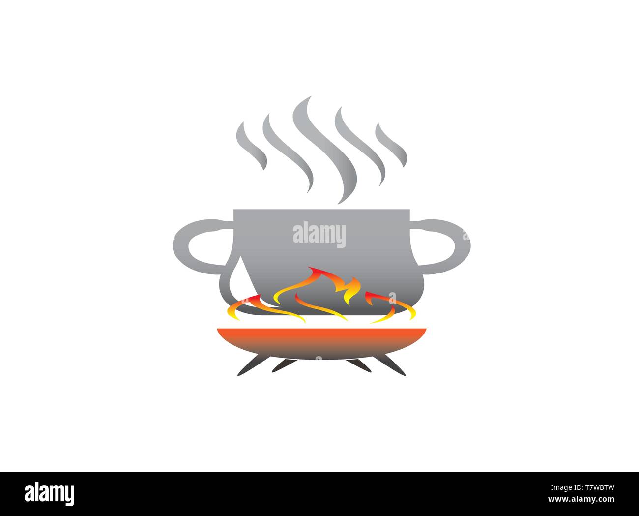 Saucepan with food on the fire cooking for logo design, cooking in the pot icon illustrator Stock Vector