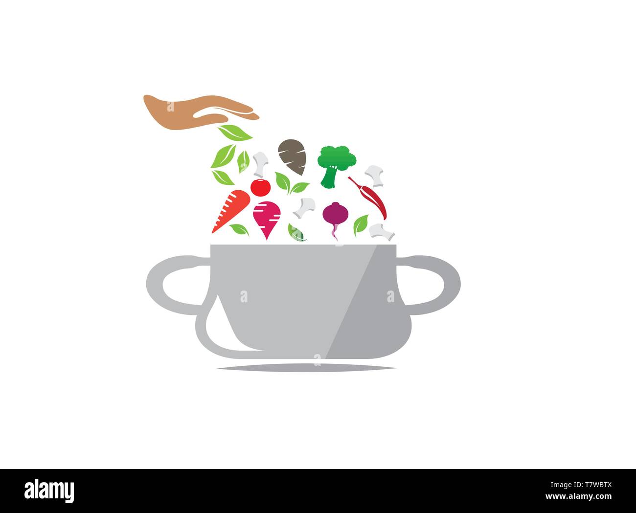 Saucepan with food ingredients cooking for logo design, cooking vegetables in the pot icon illustrator Stock Vector