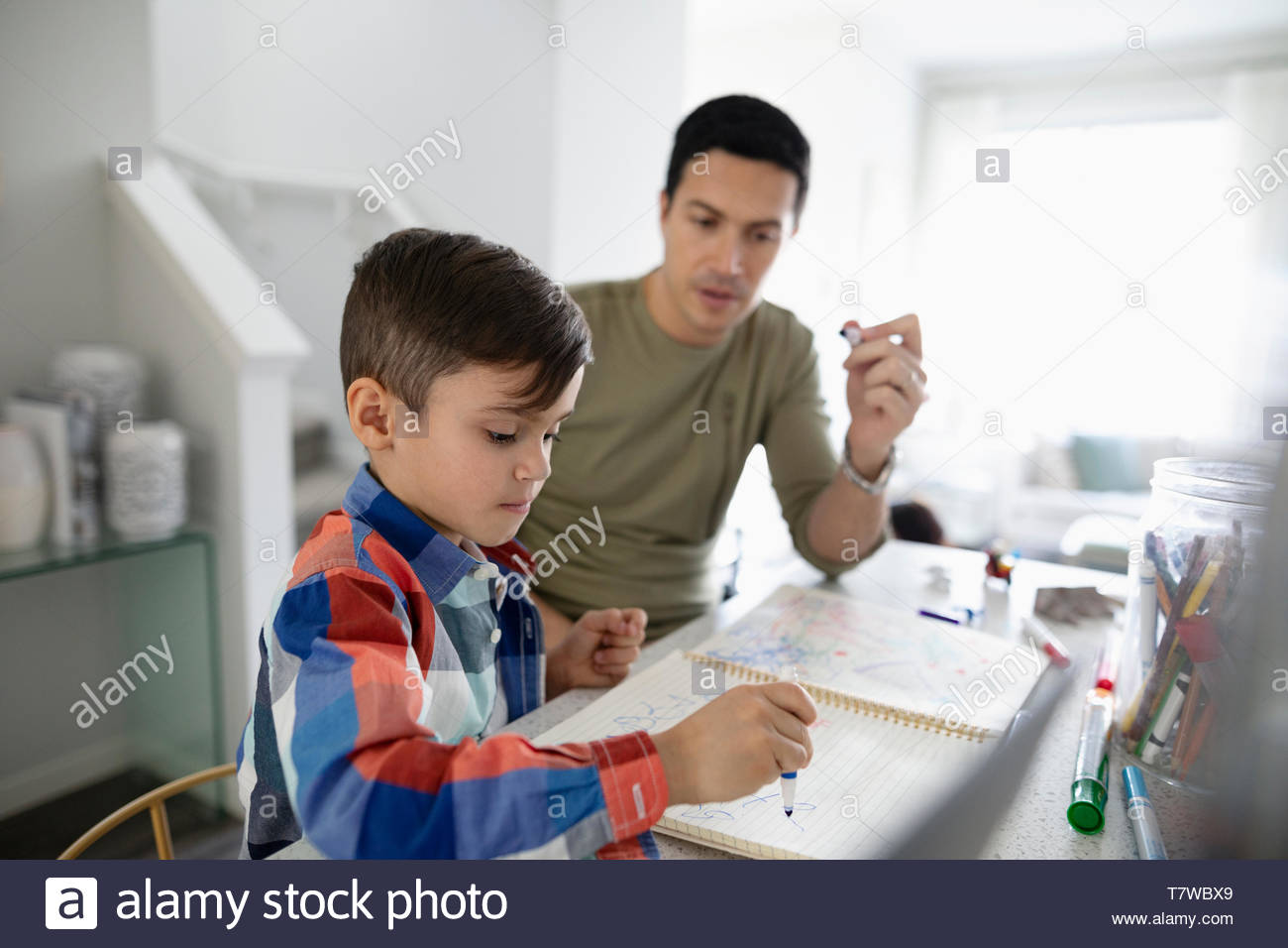 Father and son coloring Stock Photo