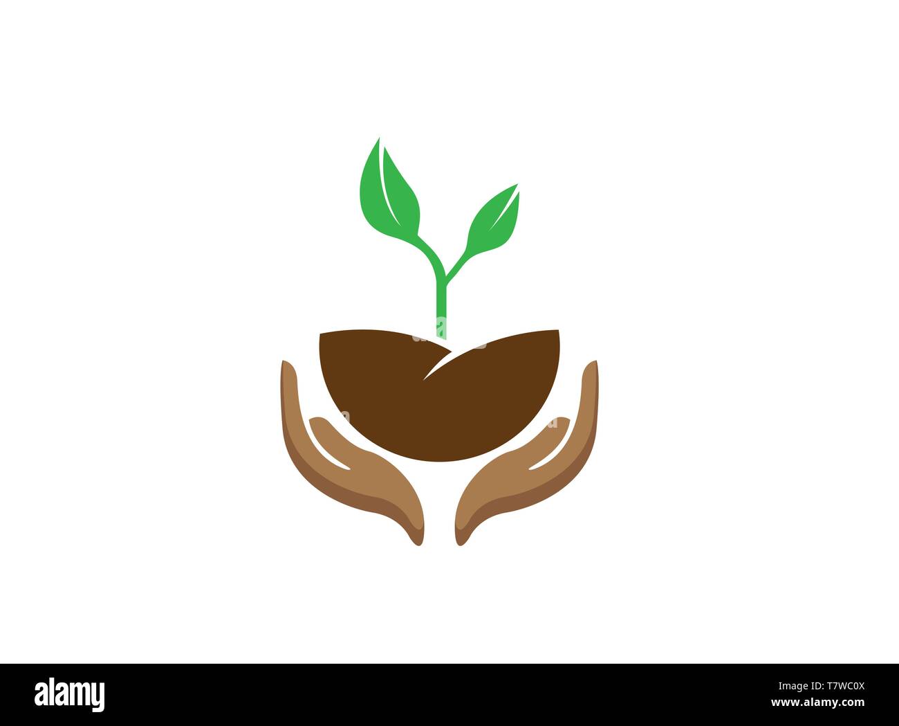 Hands that care for plants and nature logo design illustrator Stock Vector