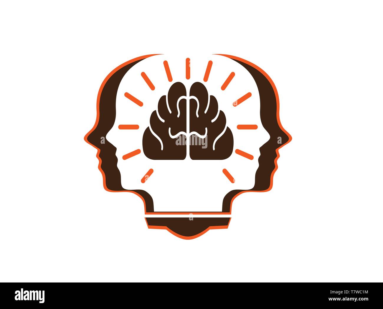 Head person with brain in the book for logo design illustration