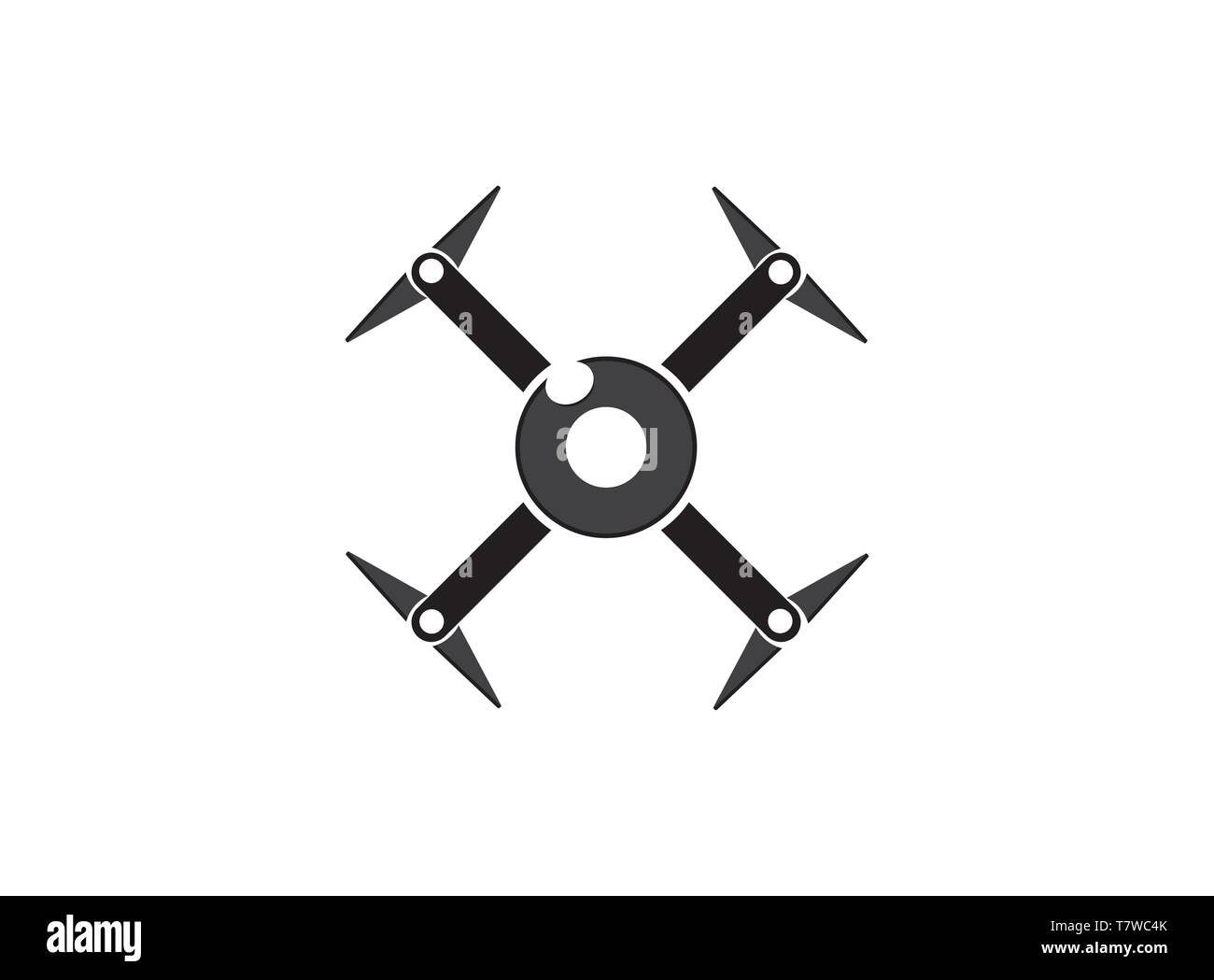 drone quad copter with digital camera at the sky fly for surveillance. close-up of Rotor drones. 4 blade propeller drone. silhouette drone Video Camer Stock Vector