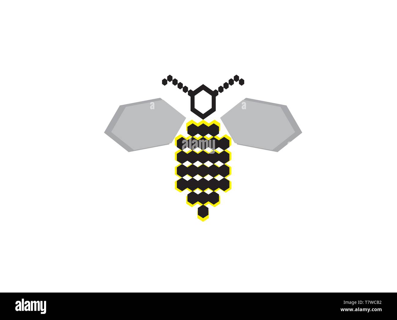 Hexagon bee open wings and fly for logo design vector Stock Vector