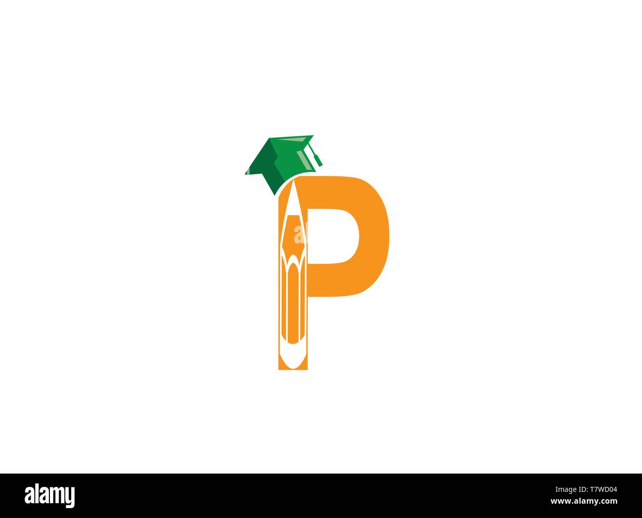 An alphabet P with a graduation hat and pen for logo design Stock ...