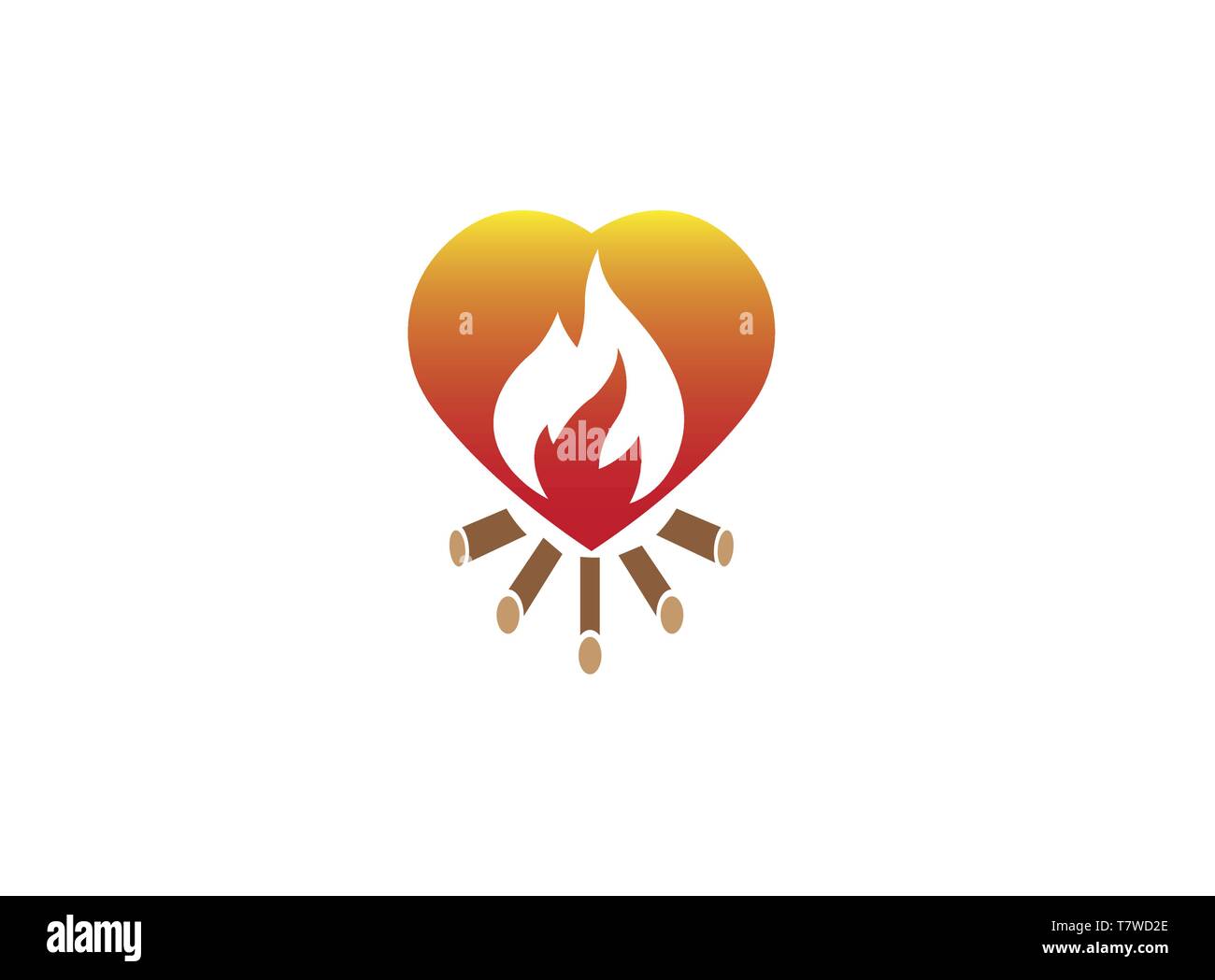 fire burning wood campfire  inside a heart for logo design Stock Vector