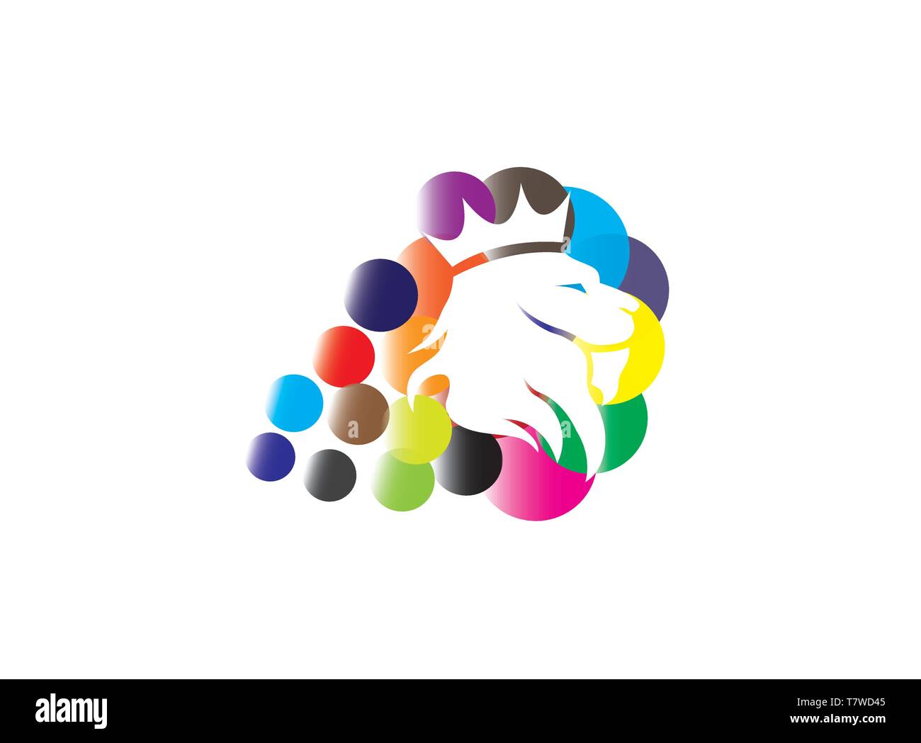 Lion head with a crown in multicolor bubbles for logo design Stock Vector