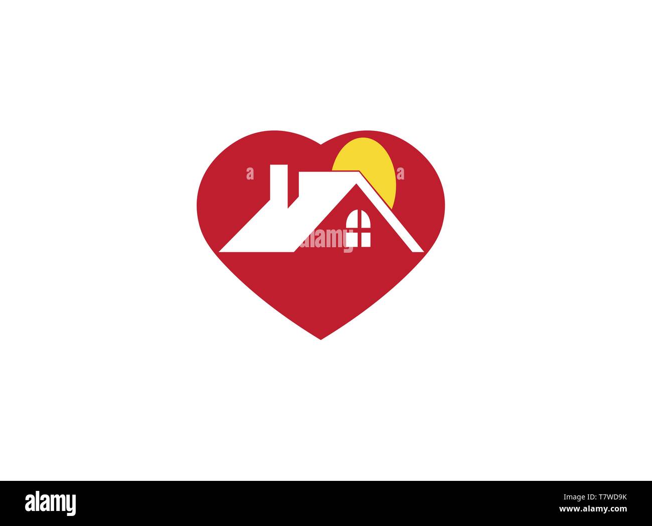 Small home and sun inside a big heart for logo design Stock Vector