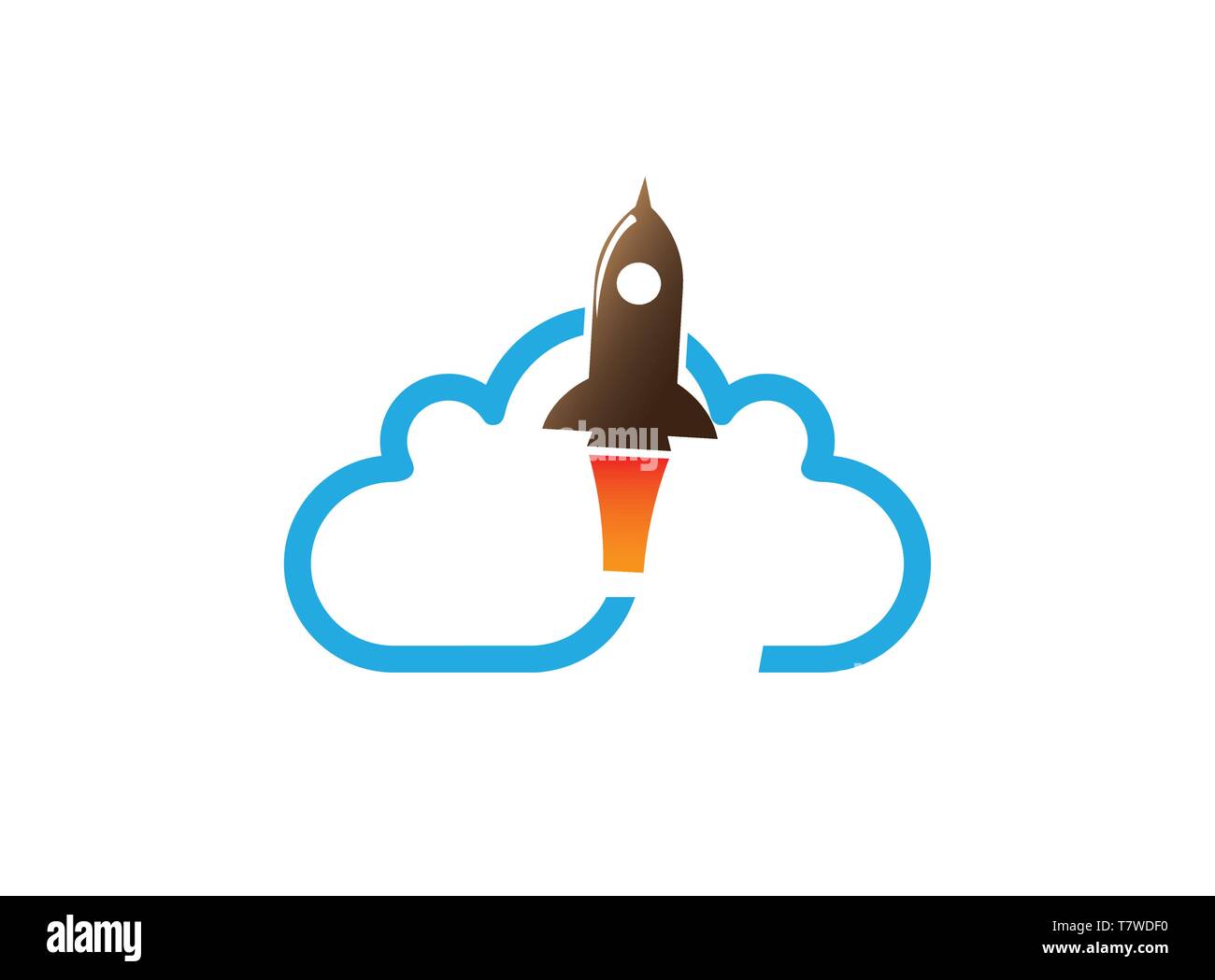 flying rocket across a big cloud for logo design Stock Vector