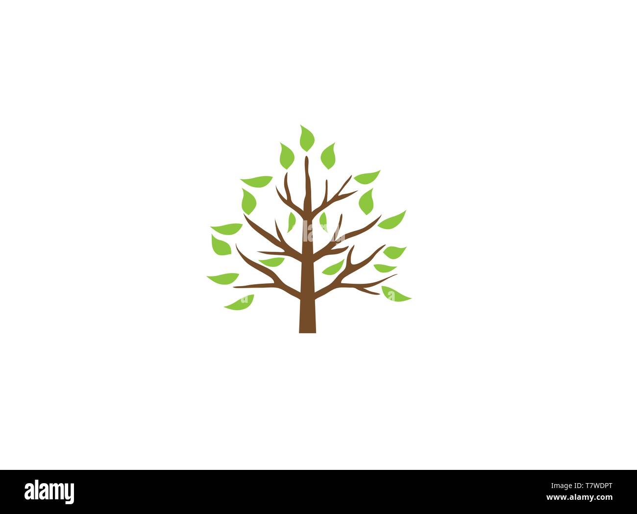 A leafy tree with leaves on a green plateau twigs for logo design Stock Vector
