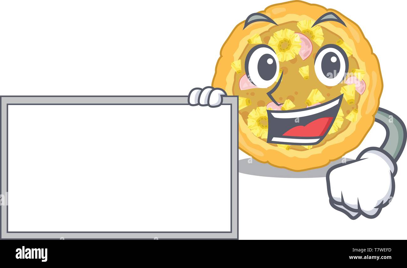With board hawaiian pizza isolated in the character Stock Vector