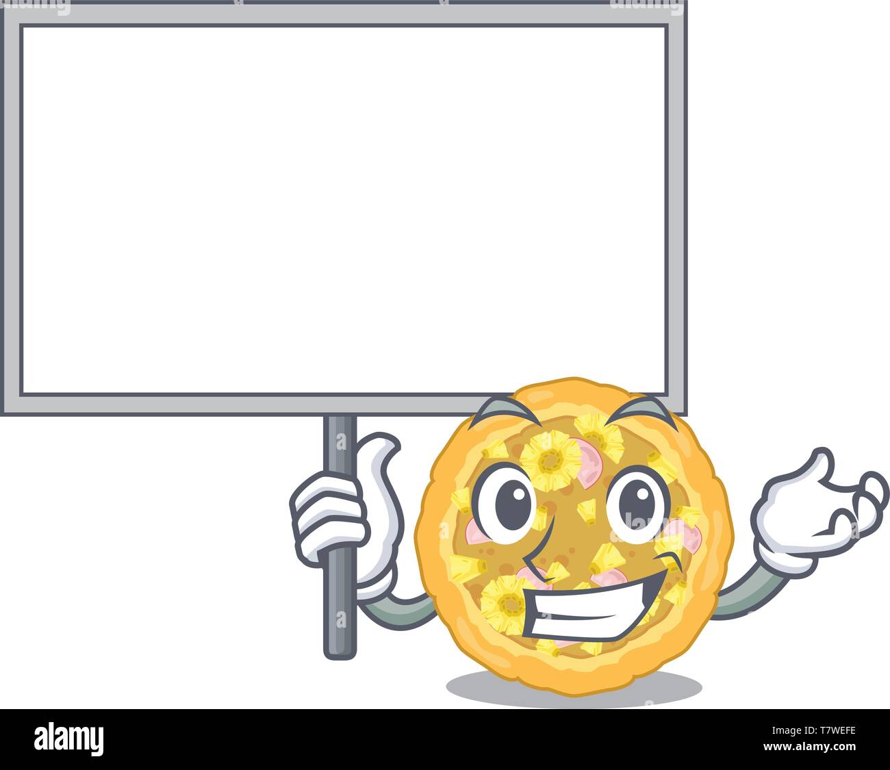 Bring board hawaiian pizza isolated in the character Stock Vector