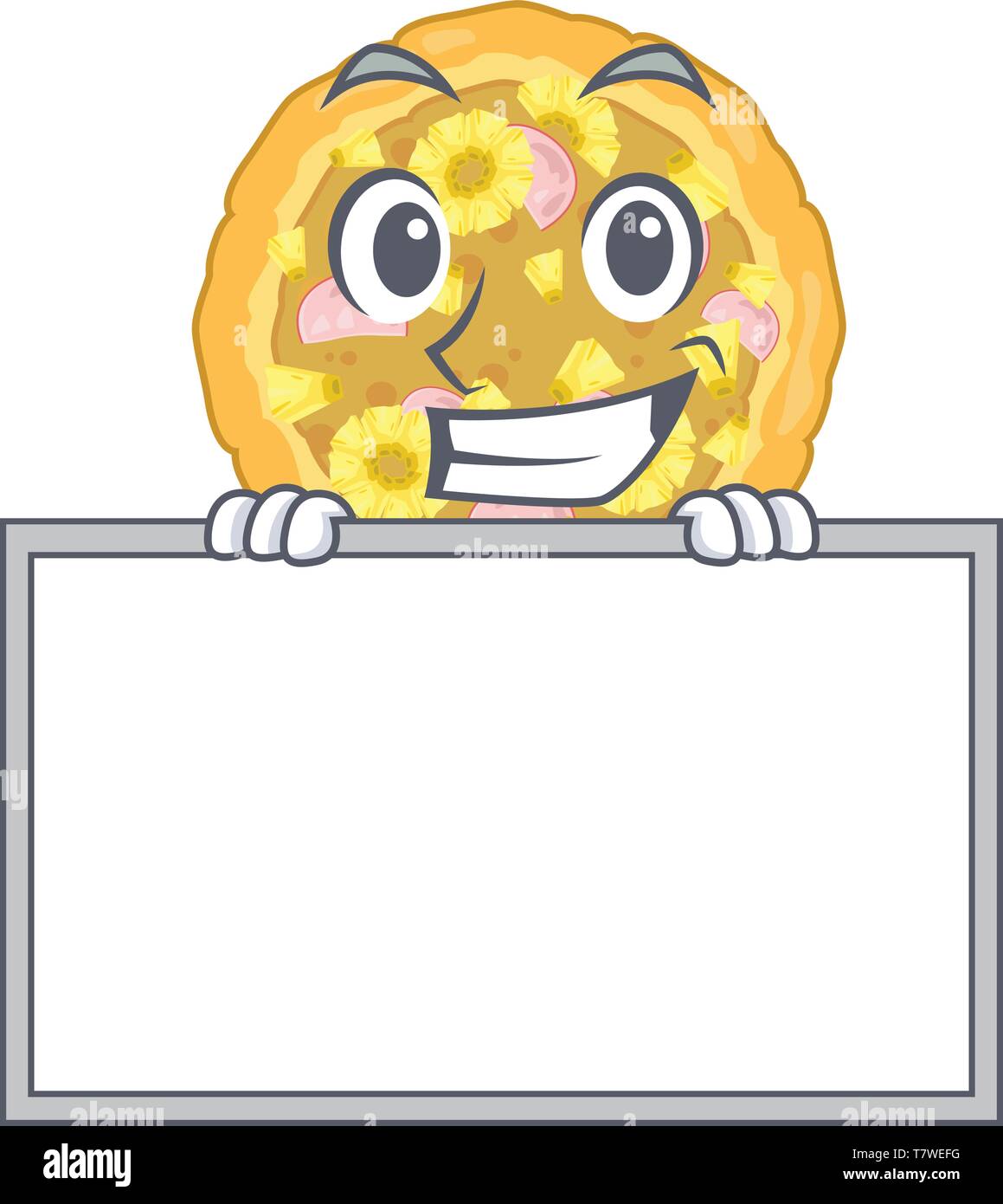 Grinning with board hawaiian pizza isolated in the character Stock Vector