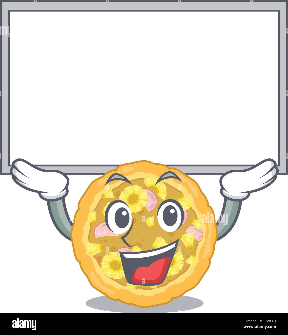 Up board hawaiian pizza isolated in the character Stock Vector