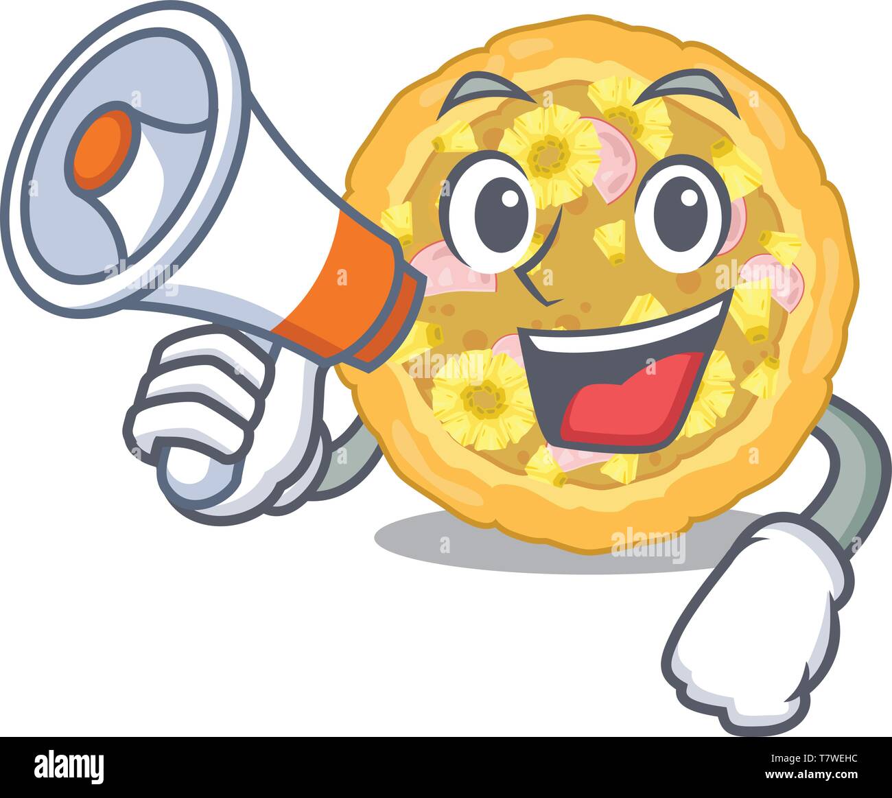 With megaphone hawaiian pizza isolated in the character Stock Vector