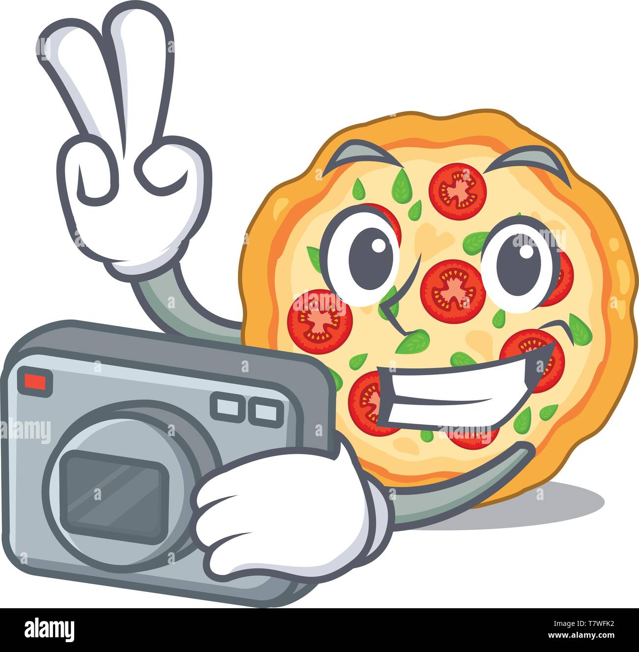 Photographer margherita pizza isolated with the cartoons Stock Vector