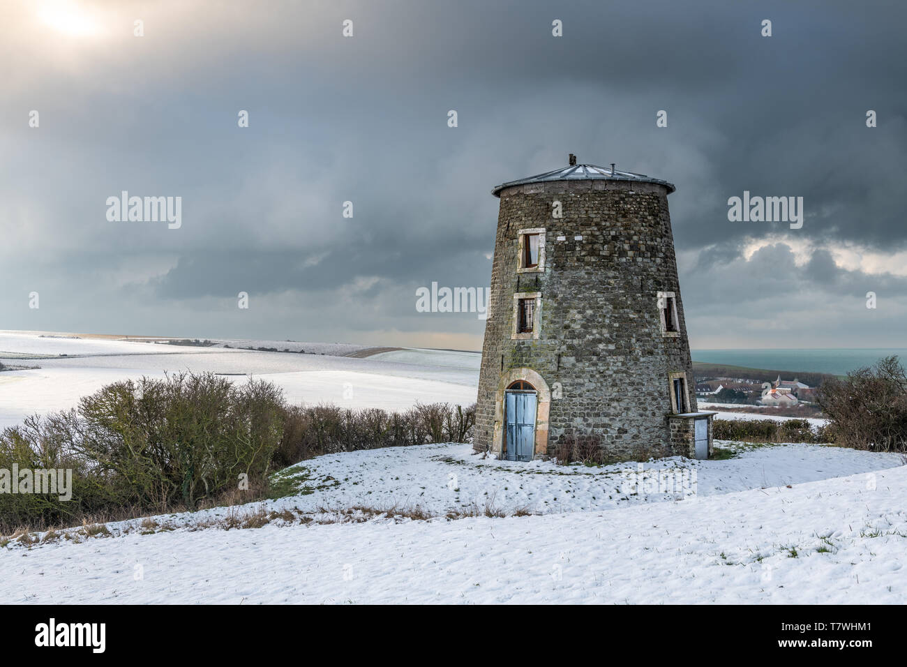 The Moulin d'Escalles in winter, France, Pas de Calais, Opal Coast Stock Photo