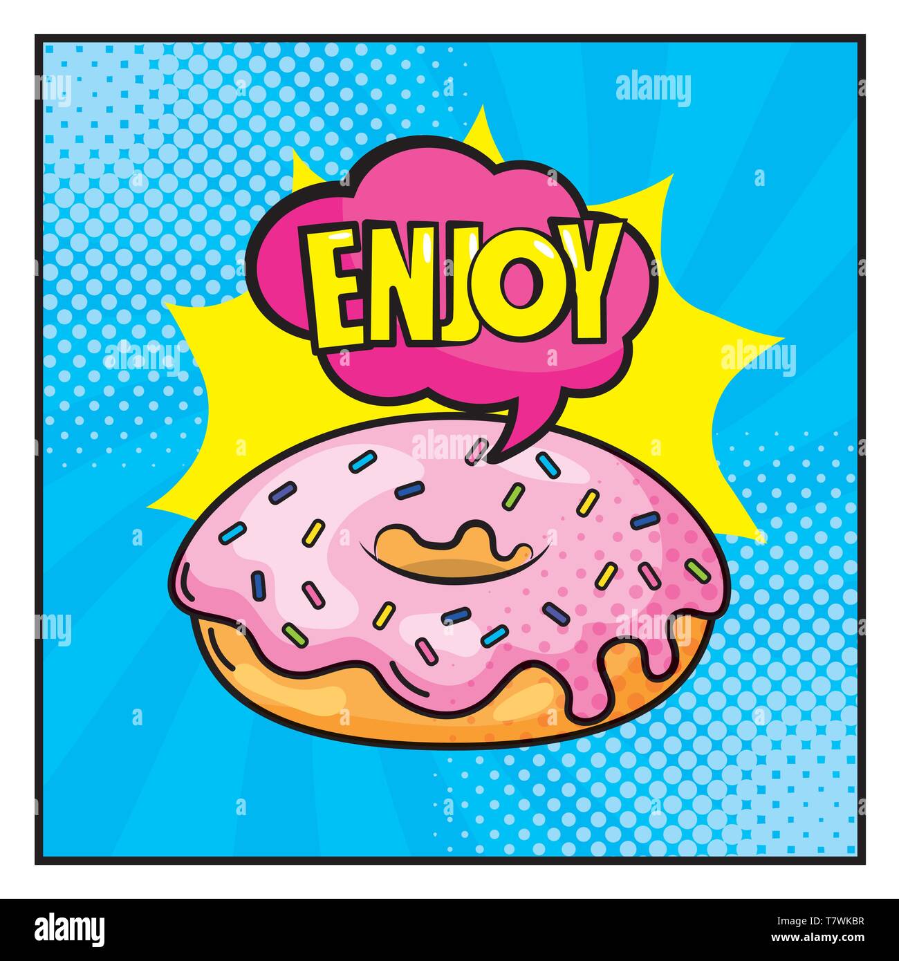 donut with enjoy inside cloud pop art message vector illustration Stock ...