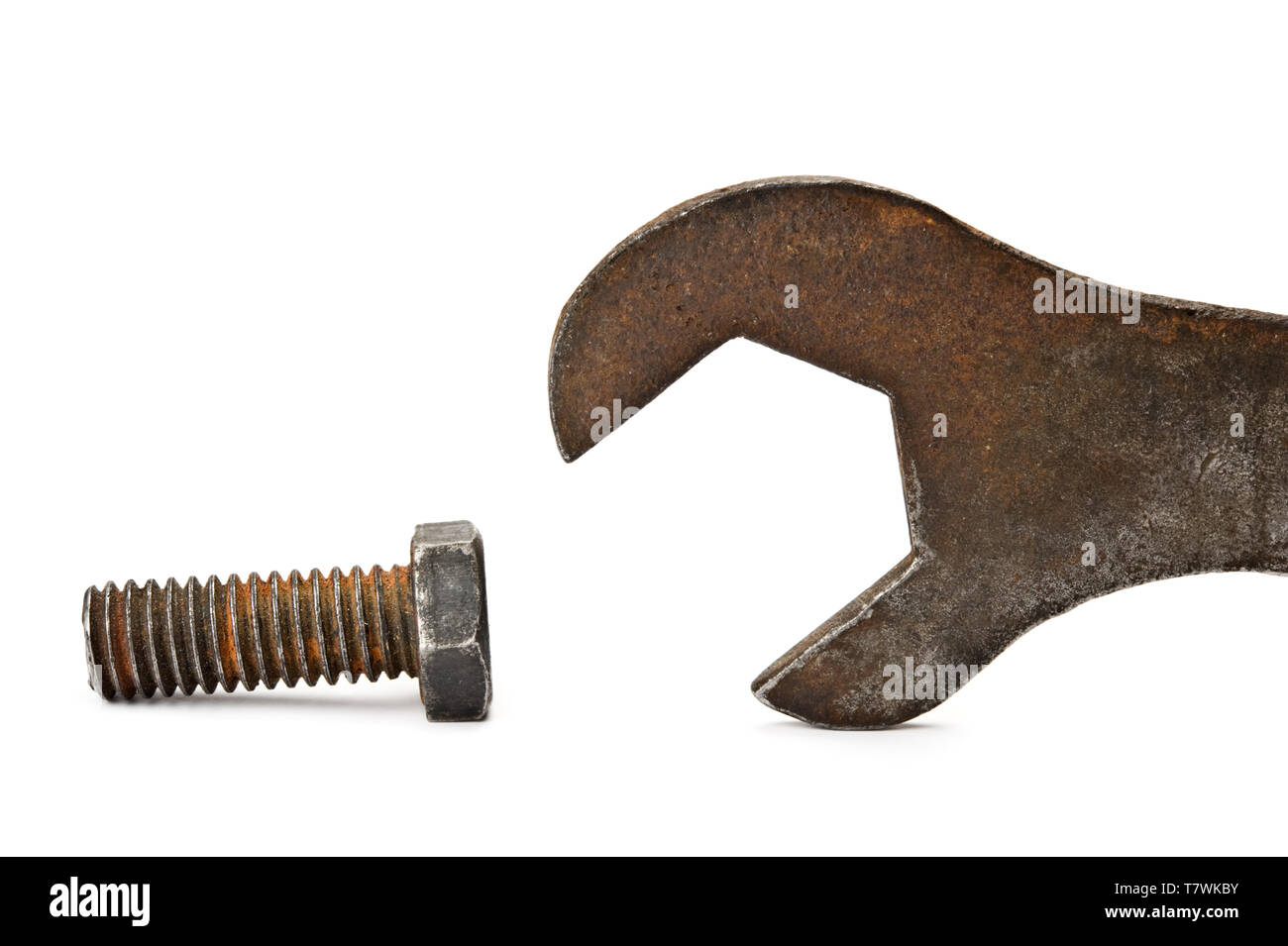Old wrench and bolt on white background Stock Photo - Alamy