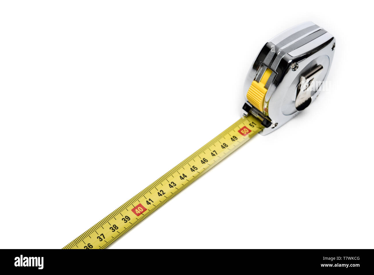 Measure tape on white background. Stock Photo