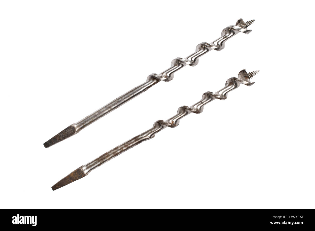 Drill bits for woodwork isolated on white background. Stock Photo