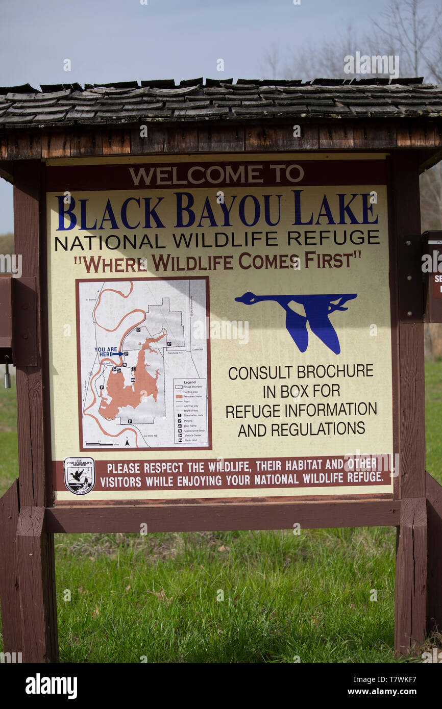 MONROE, LOUISIANA/USA - MARCH 16, 2018: Entry sign to the hunting area of the Black Bayou Lake National Wildlife Refuge on March 16, 2018 in Monroe, L Stock Photo