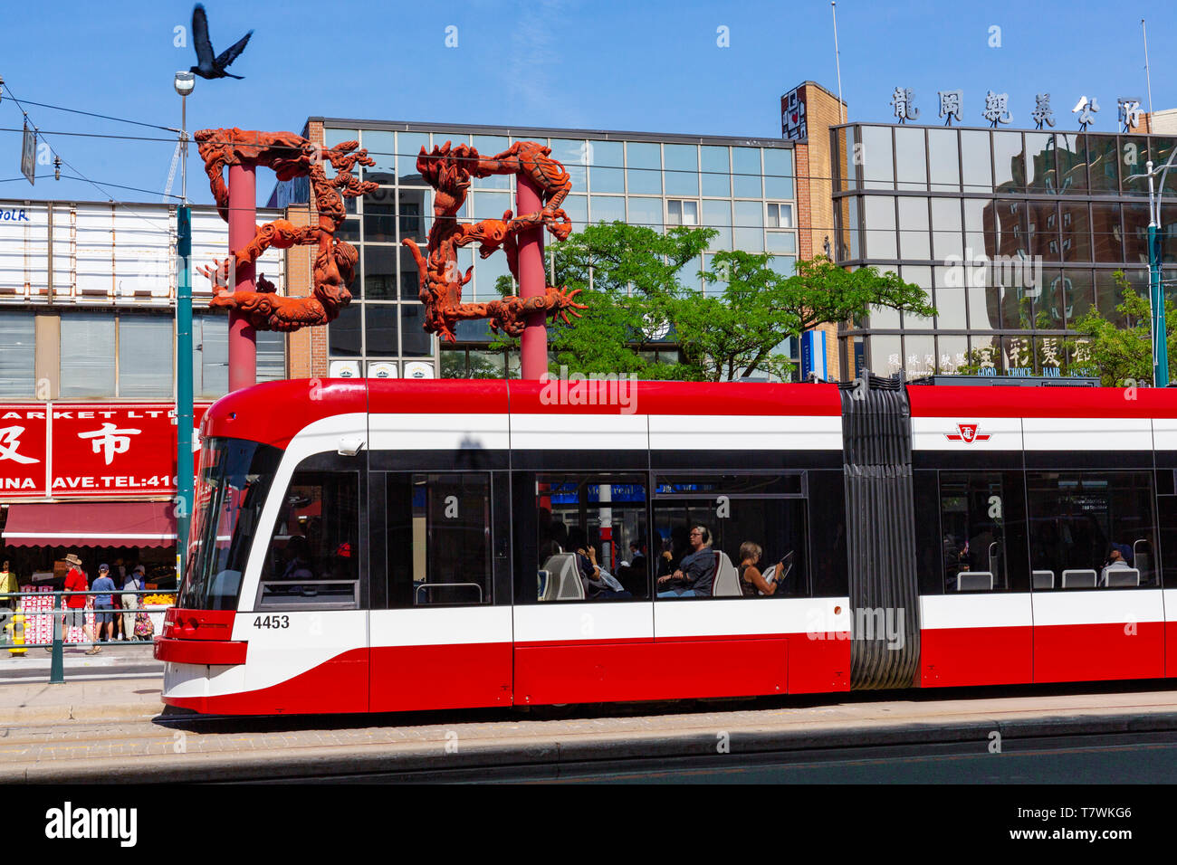 City Tram in Toronto, Queen St West - Spadina Ave Stock Photo