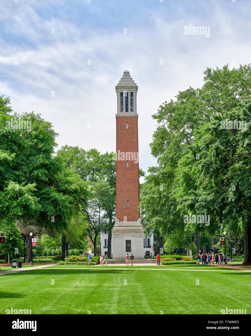 Denny Chimes tower on the quad at the University of Alabama in Tuscaloosa Alabama, USA. Stock Photo
