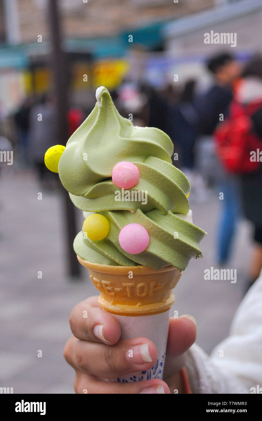Matcha ice cream.  Kyoto, Japan. Stock Photo