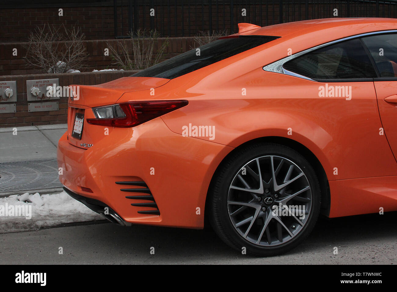 Classy looking orange sports car in Calgary, Alberta, Canada Stock Photo