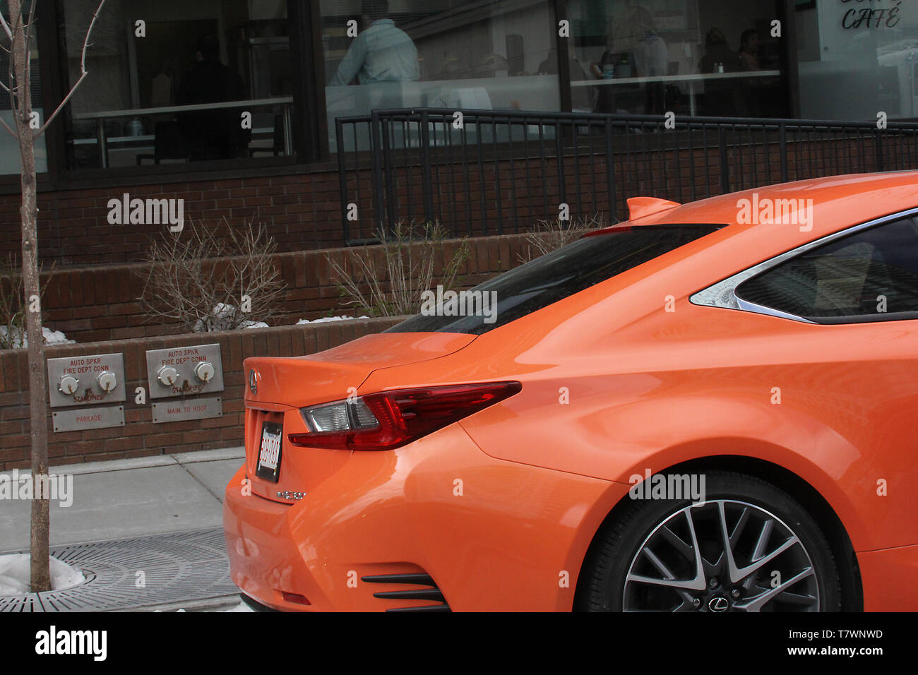 Classy looking orange sports car in Calgary, Alberta, Canada Stock Photo