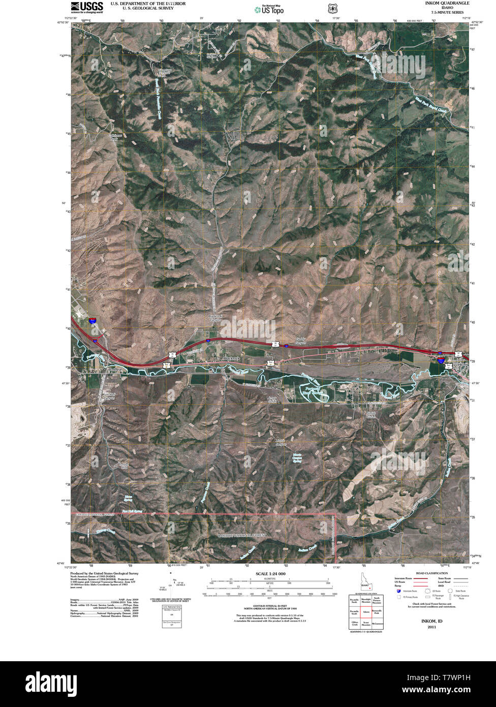 USGS TOPO Map Idaho ID Inkom 20110211 TM Restoration Stock Photo